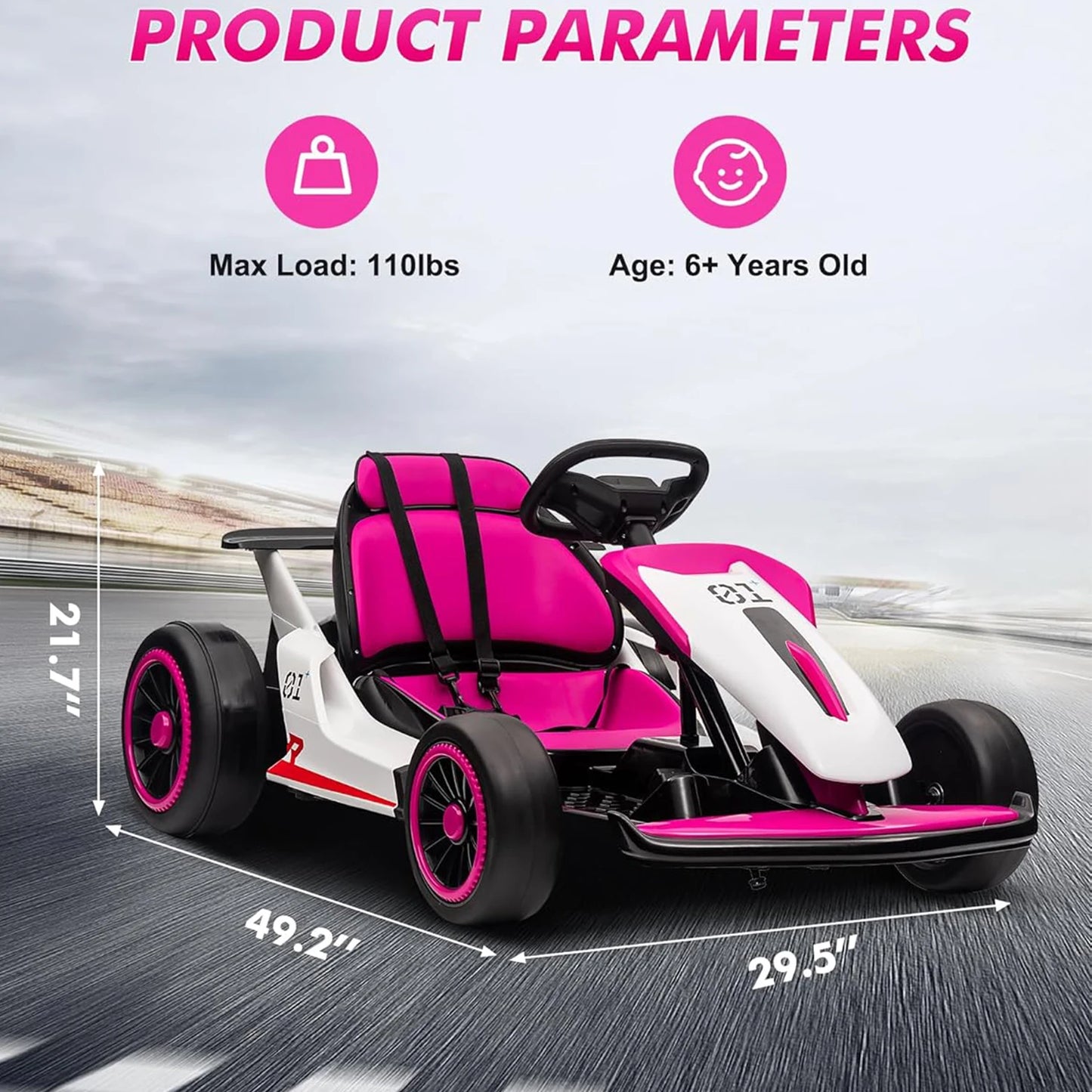 24V Go Kart Ride On Racing Toy for Kids 6+ Ride On Drift Kart with 200W*2 Extra Powerful Motors Large Battery with Music Horn