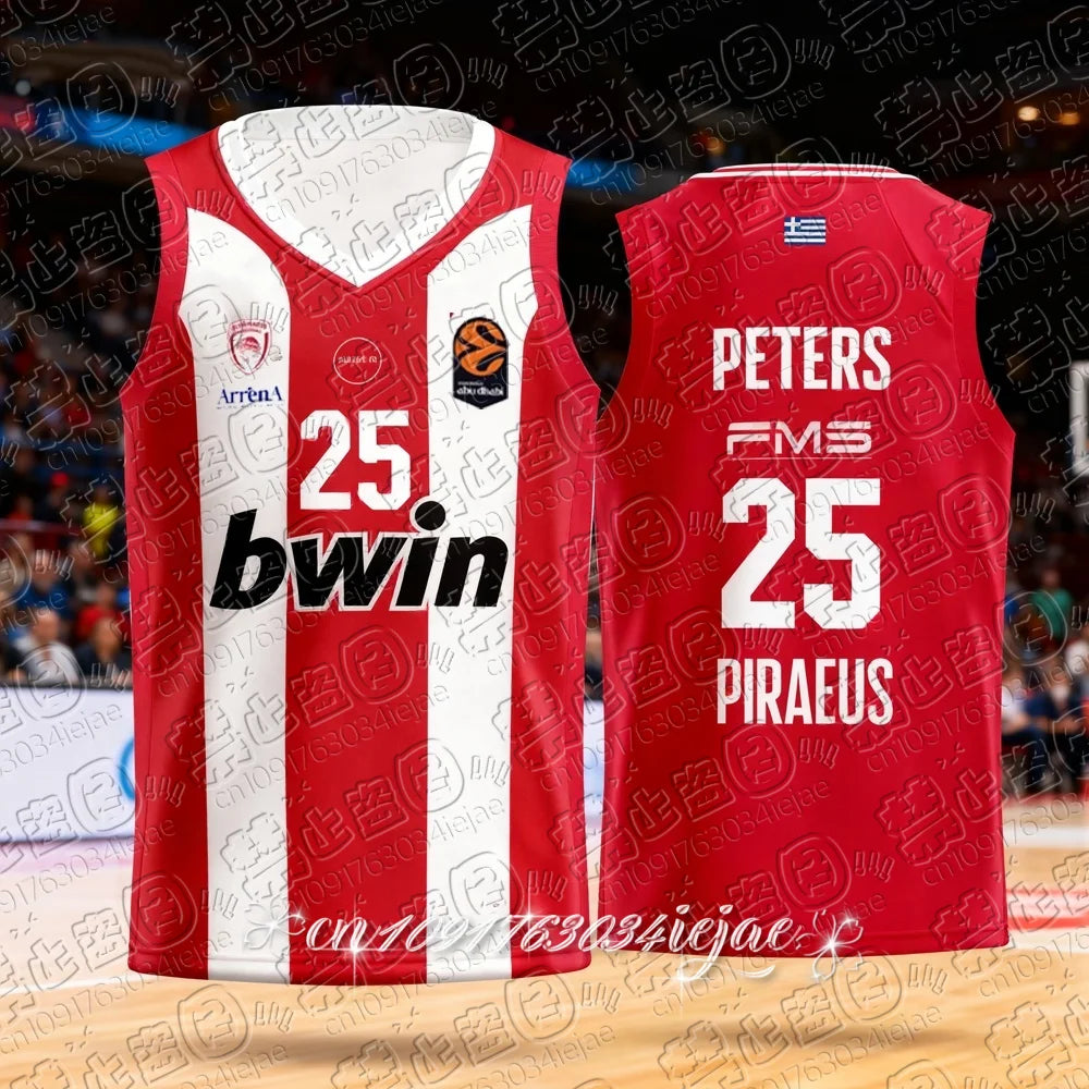 25/26 New Arrivals Greece Men's Basketball Jersey Vest Olympiacos Athens Basketball Game Jersey Kids Basketball Special Kit
