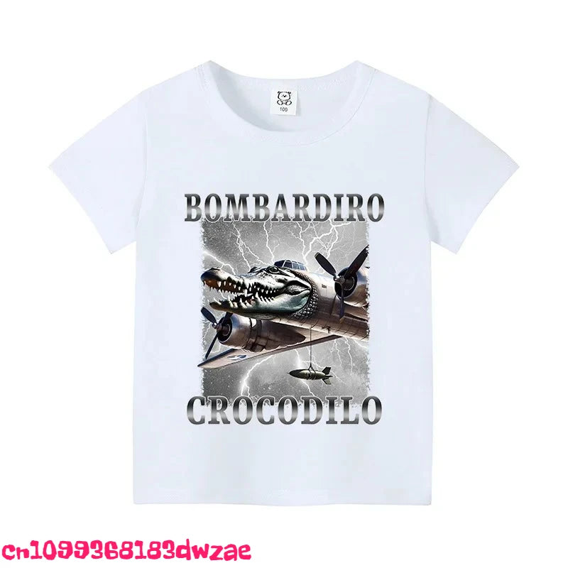 Italian Brainrot Animals Kids Cotton T-shirt Cappuccino Assassino Short Sleeve Tops for Kids Funny Meme Cute Tee Summer Clothing
