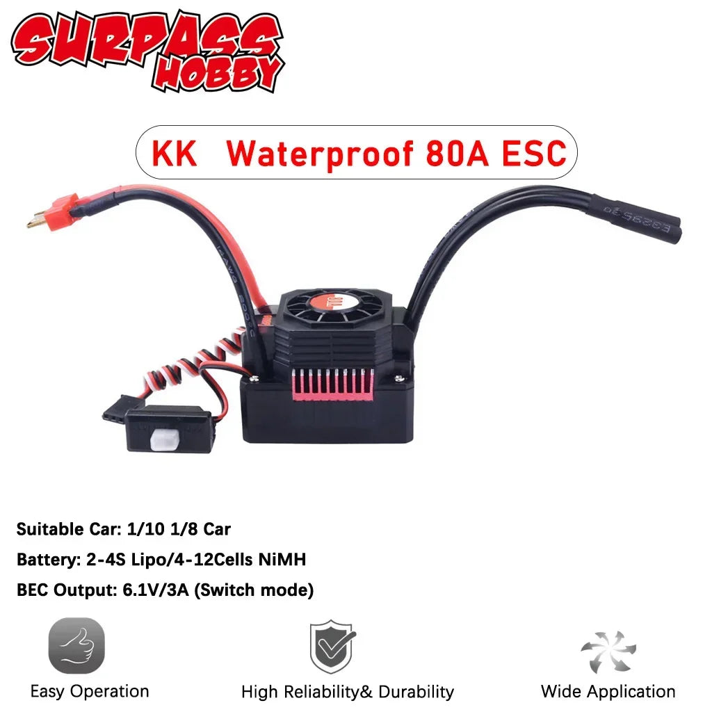 SURPASS HOBBY 25A 35A 45A 60A 80A 120A 150A Waterproof Brushless mini ESC T/XT60  for 1/10 RC Car Crawler speed controller Motor