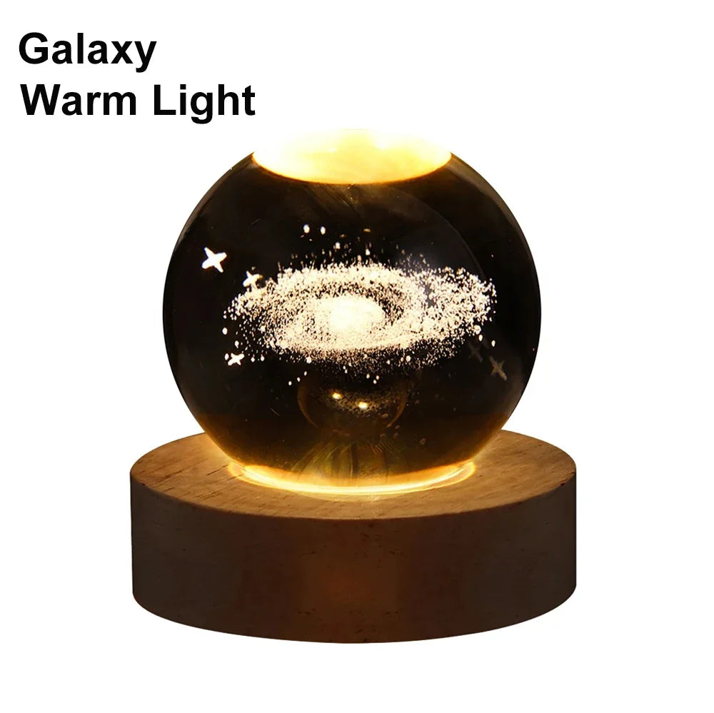 6cm Bedside Lamp Solar Theme Cosmos Series Crystal Ball Night Lights Milky Way Moon Small Ornaments for Desk Creative Gift RGB
