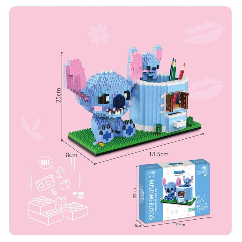 Stitch Pikachu Creative Building Blocks Pen Holder Series DIY Mini Diamond Building Block Doll Children's Toys Christmas Gift