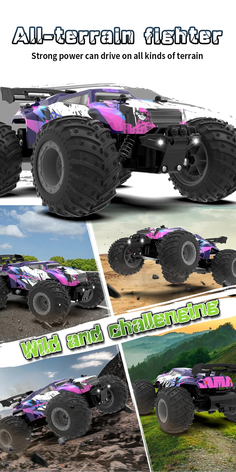 JJRC Q105 Q175 1:18 20 Km/h 2.4GHz Double Motors Drive With LED Light Off Road Remote Control Cars Drift Monster Truck Toys