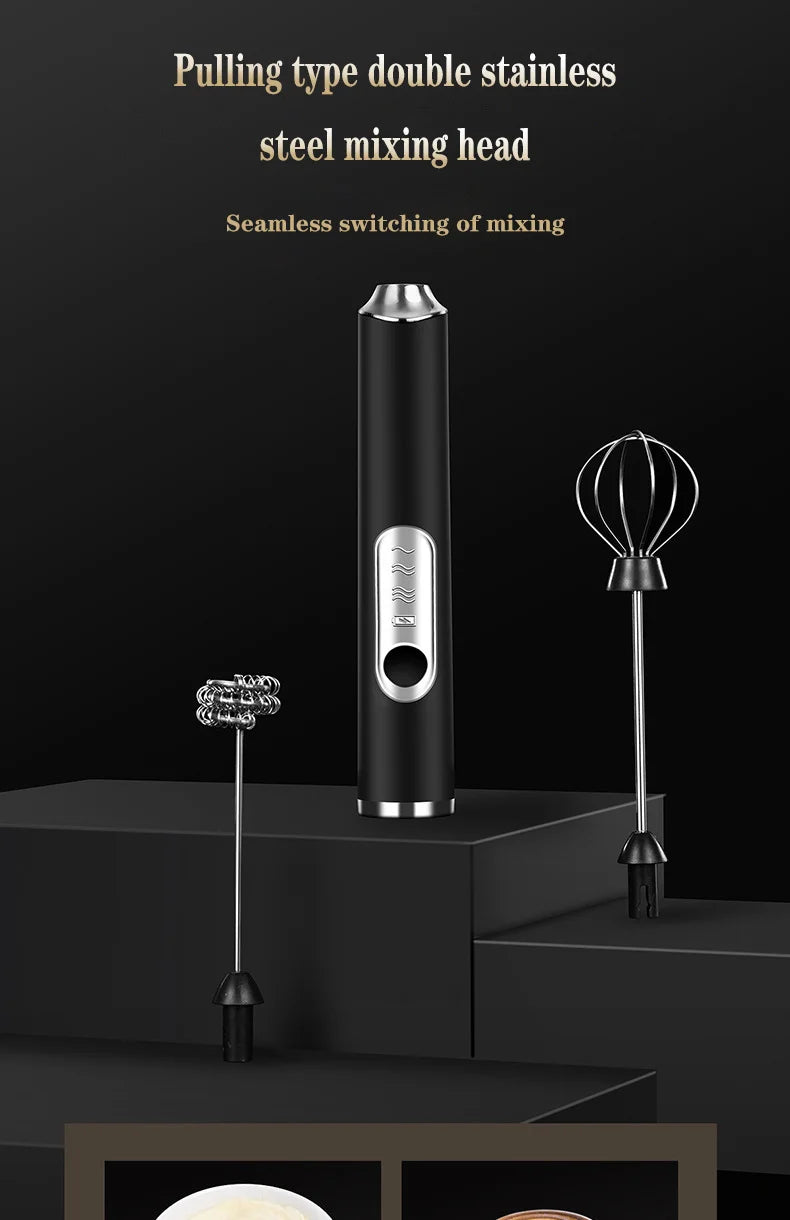 TINSOL Electric Milk Frother Mini Handheld Wireless Power Type-C Charging Convenience Coffee Milk Whipping Kitchen Whisk