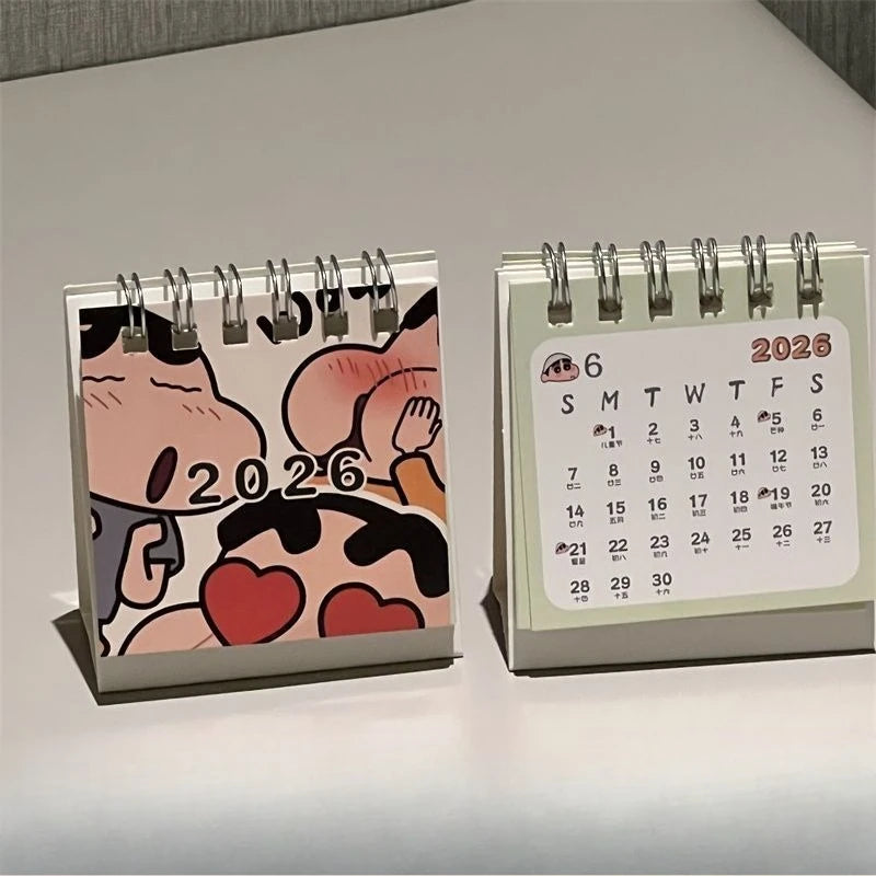 2026 Crayon Shin-chan Mini Calendar Anime Desk Calendar Creative Coil Calendar Planner Desktop Decoration Office Stationery Gift