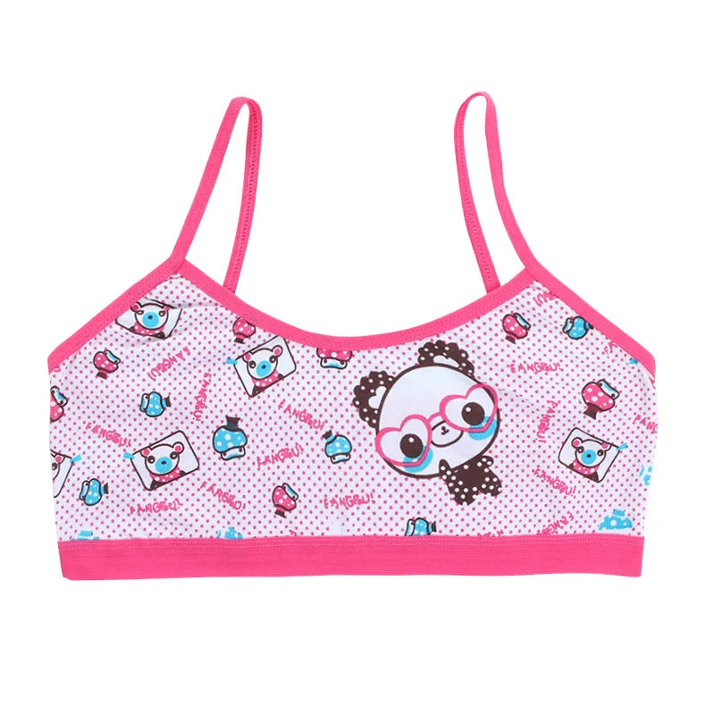 Teenage Girls Vest Bras Cartoon Panda/Flower Print Young Children Purbery Student Training Bras Maiden Kids Underwears Tube Tops