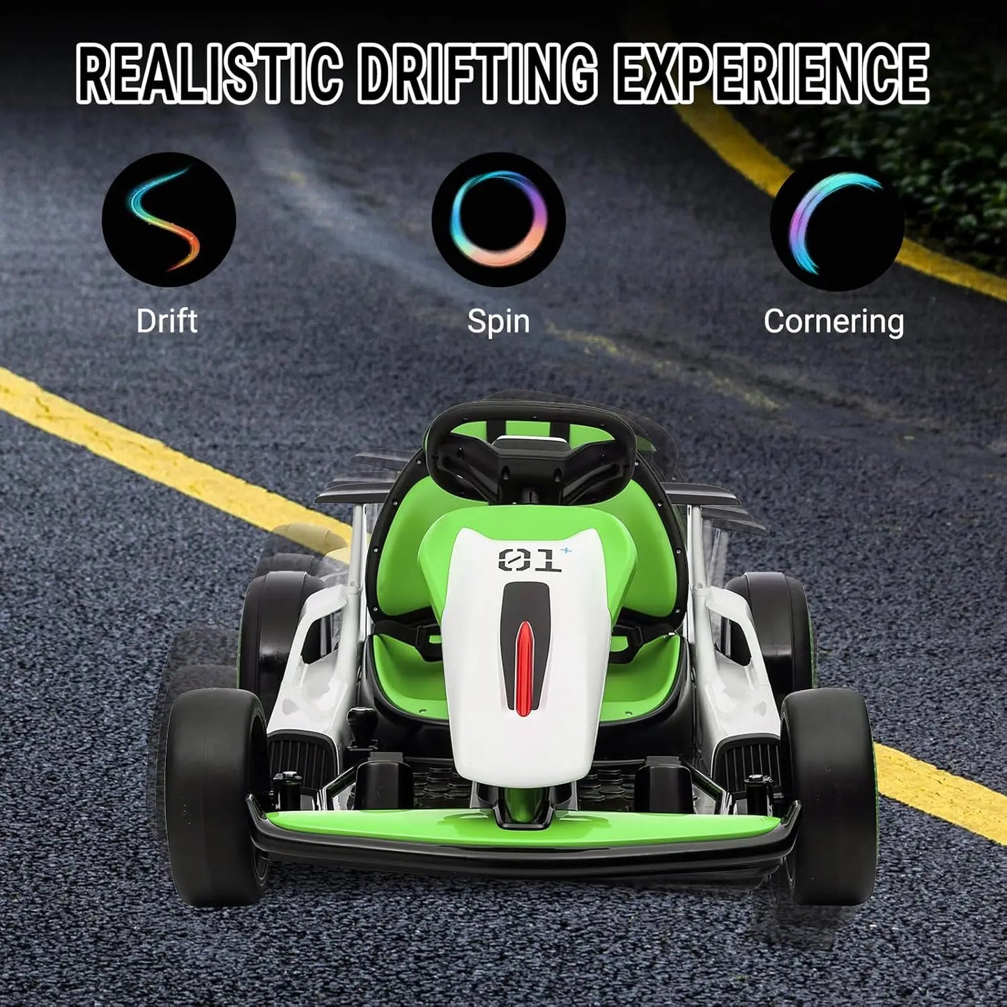 24V Go Kart Ride On Racing Toy for Kids 6+ Ride On Drift Kart with 200W*2 Extra Powerful Motors Large Battery with Music Horn