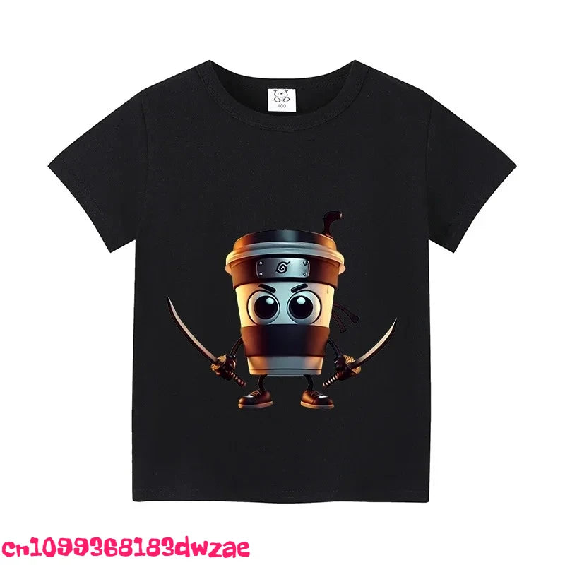 Italian Brainrot Animals Kids Cotton T-shirt Cappuccino Assassino Short Sleeve Tops for Kids Funny Meme Cute Tee Summer Clothing