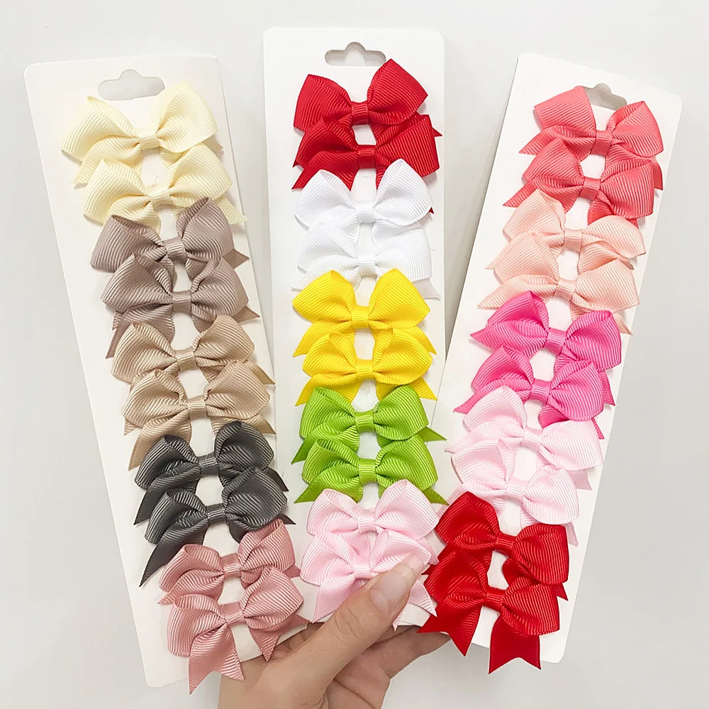 10Pcs/Set New Cute Solid Ribbon Bowknot Hair Clips for Baby Girls Handmade Bows Hairpin Barrettes Headwear Kids Hair Accessories