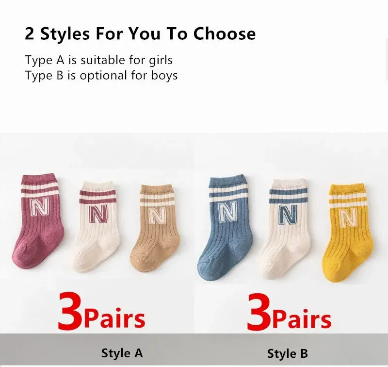 3Pairs/Lot Baby Letter Socks Knit Soft Cotton Sock Kids Long Knee High Socks Infant Toddler Baby Boys Girls Cute Stripe Socks