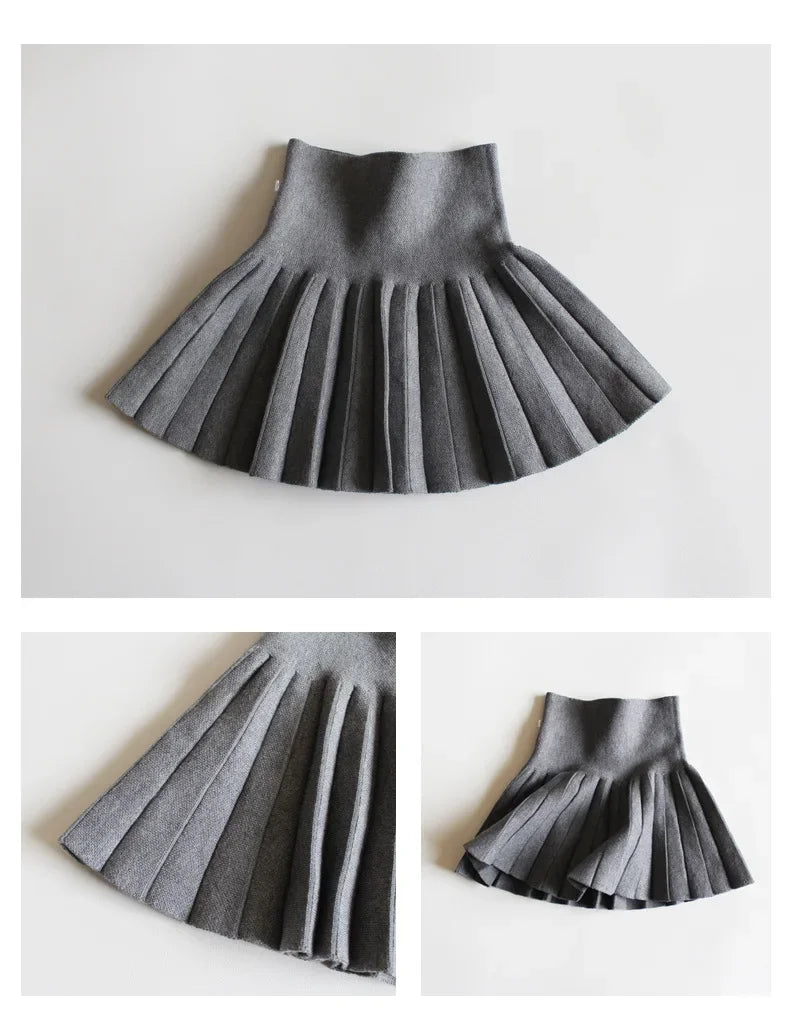 Baby Girls Knit Skirt Autumn Winter Princess Pleated Children School High Waist Mini Tutu Skirts Kids Clothing