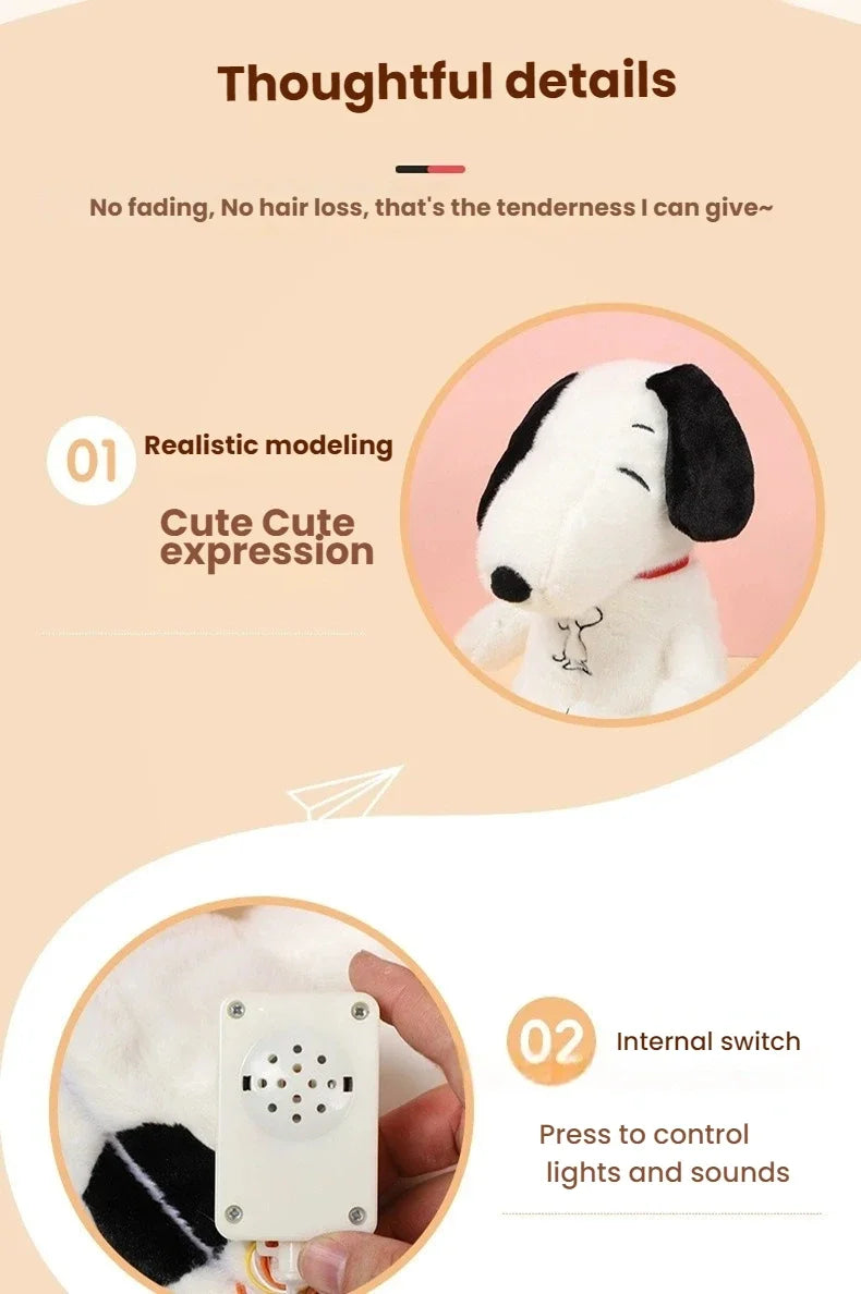 &New Baby Breathing Soothing Snoopy white dog Plush Doll Sleeping Companion Music and Light Doll Sensory Stuffed Toy Kids Gift