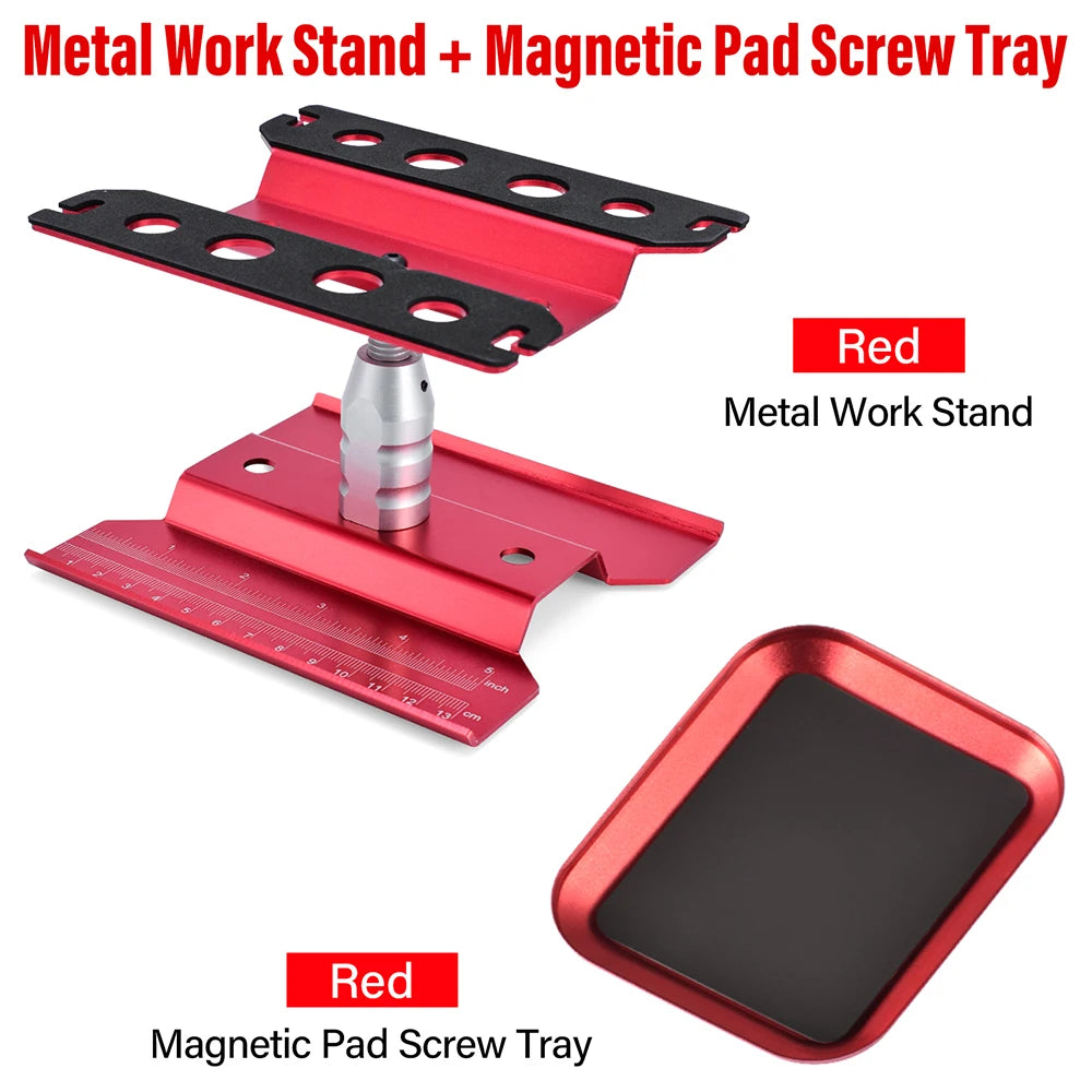 9IMOD RC Car Work Stand Metal Repair Workstation 360°Rotation Adjustable Height Magnetic Tray For 1:8 1:10 RC Model Car