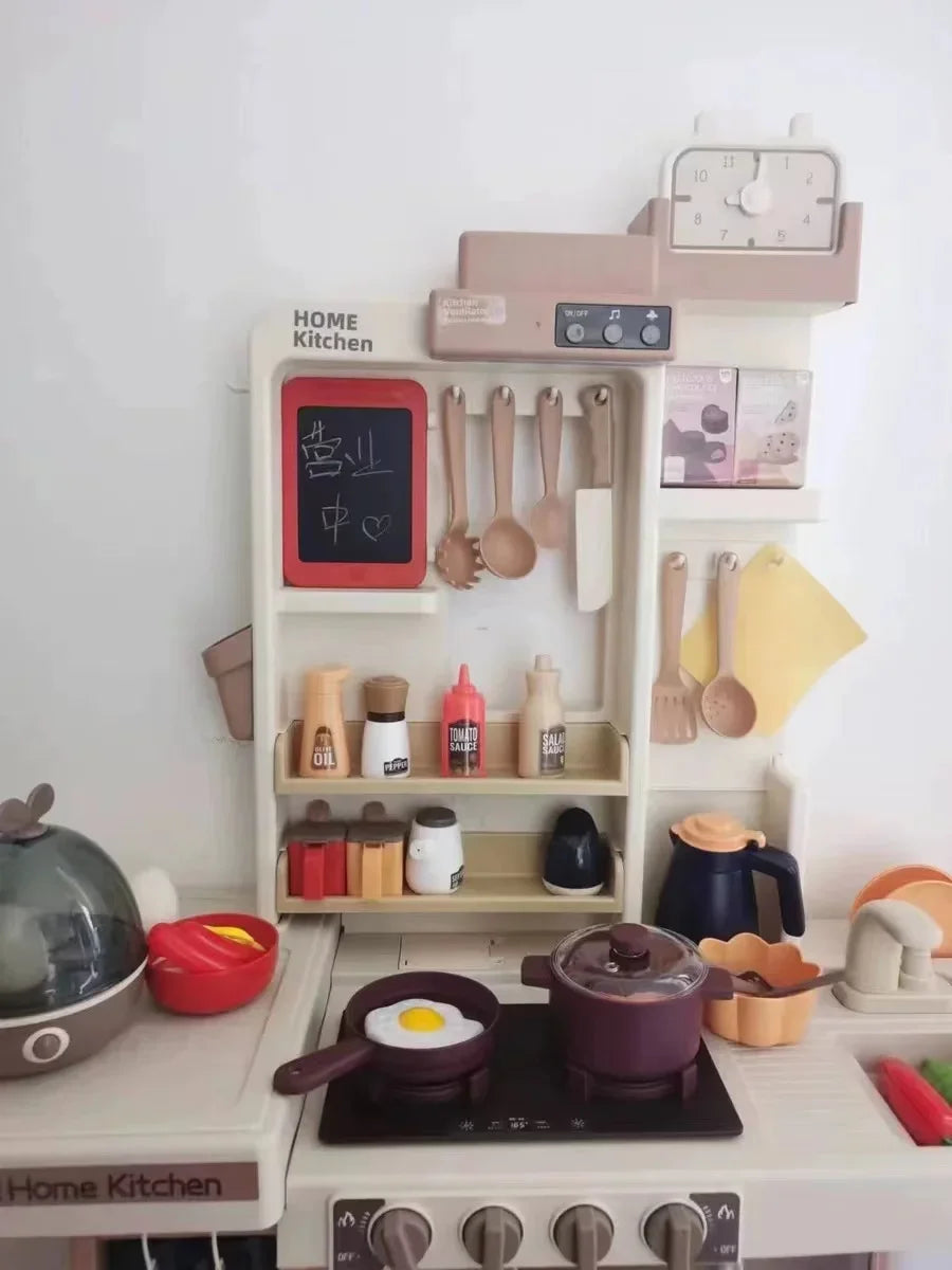 New 93cm Children's Simulated Spray Kitchen Tableware Set Sound Light Smoke Water Tableware Table Toy Christmas Gift Toy