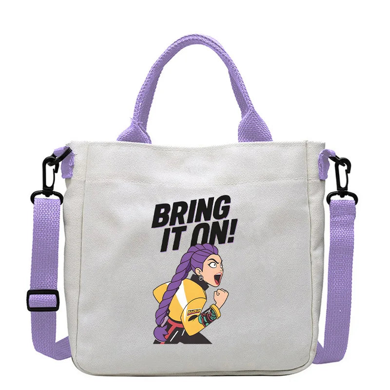 Move K-Pop Demon Hunters Canvas Bag Fashion Printed Handbag Cute Cartoon Anime Commuting Portable Book Storage Bags Pocket Gifts