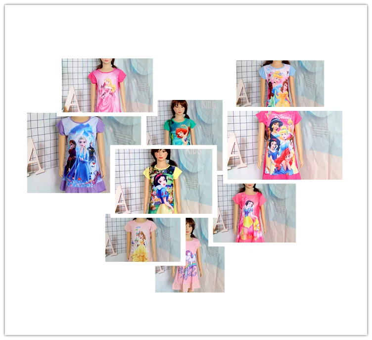 New Summer Kids Cartoon 3-8Years Mermaid Dress Sleepwear Princess Girls Printing Nightgowns Children Party Dresses Pajamas