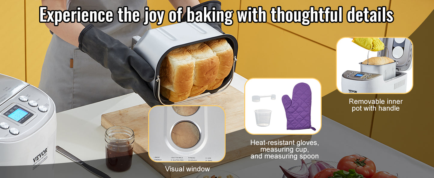 SucceBuy 2/3 LB Bread Maker 15-in-1 Dough Machine Nonstick Ceramic Pan Automatic Bread maker with Gluten Free Setting