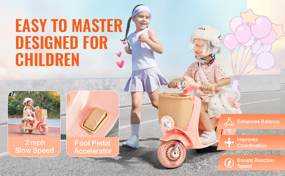 SucceBuy Kids Ride On Motorcycle 6/12V Battery Powered Electric Motorcycle Trike with Speed 2mph Ride on Toys for Children Gifts