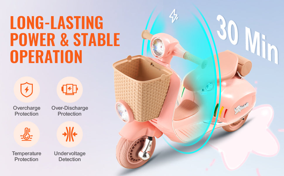 SucceBuy Kids Ride On Motorcycle 6/12V Battery Powered Electric Motorcycle Trike with Speed 2mph Ride on Toys for Children Gifts