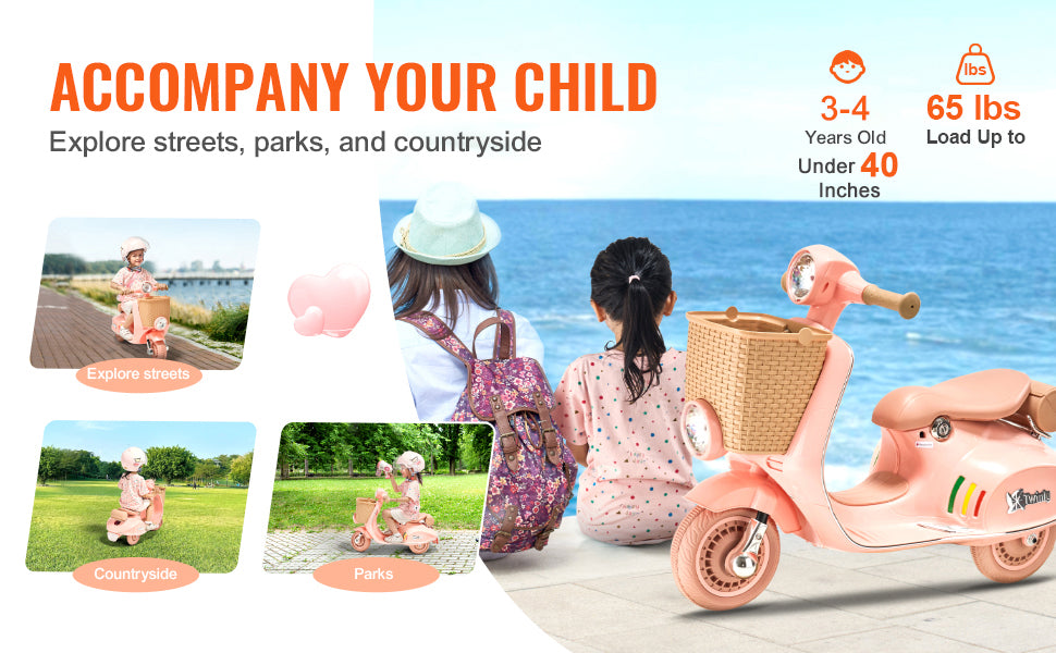 SucceBuy Kids Ride On Motorcycle 6/12V Battery Powered Electric Motorcycle Trike with Speed 2mph Ride on Toys for Children Gifts